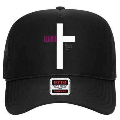 Salvation Jesus Loves You High Crown Mesh Back Trucker Hat