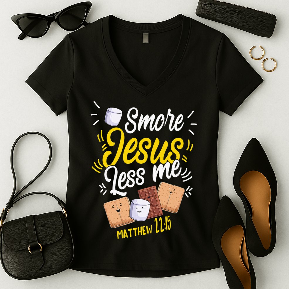 Smore Jesus less me Tent Wilderness Glamping Campfire Nature Women's V-Neck T-Shirt