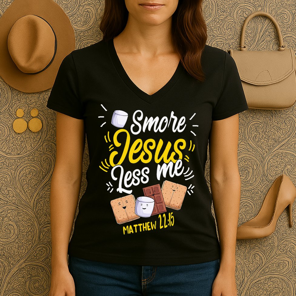 Smore Jesus less me Tent Wilderness Glamping Campfire Nature Women's V-Neck T-Shirt
