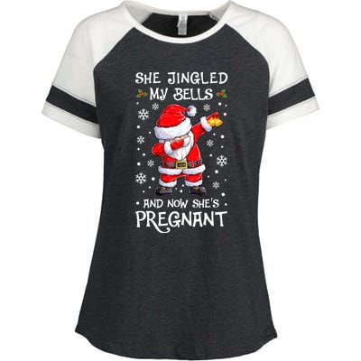 She Jingled My Bells And Now SheS Pregnant Santa Dabbing Gift Enza Ladies Jersey Colorblock Tee