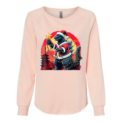 Santazilla Japanese Monster Kaiju Dinosaur Christmas Womens California Wash Sweatshirt