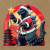 Santazilla Japanese Monster Kaiju Dinosaur Christmas Cotton Canvas Backpack