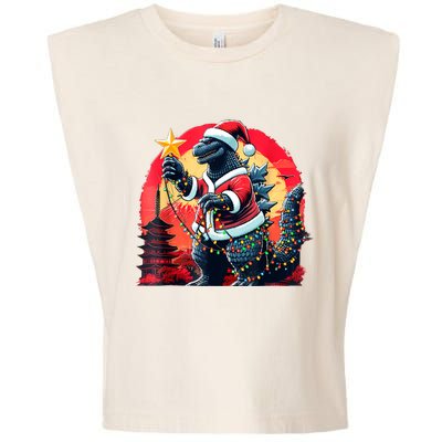 Santazilla Japanese Monster Kaiju Dinosaur Christmas Garment-Dyed Women's Muscle Tee