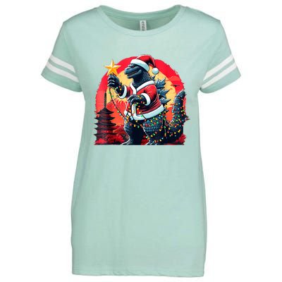 Santazilla Japanese Monster Kaiju Dinosaur Christmas Enza Ladies Jersey Football T-Shirt