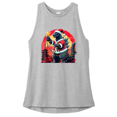 Santazilla Japanese Monster Kaiju Dinosaur Christmas Ladies PosiCharge Tri-Blend Wicking Tank