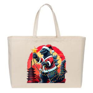 Santazilla Japanese Monster Kaiju Dinosaur Christmas Cotton Canvas Jumbo Tote