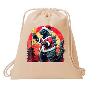 Santazilla Japanese Monster Kaiju Dinosaur Christmas Drawstring Bag