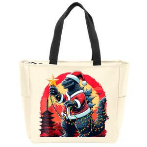 Santazilla Japanese Monster Kaiju Dinosaur Christmas Zip Tote Bag