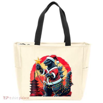 Santazilla Japanese Monster Kaiju Dinosaur Christmas Zip Tote Bag