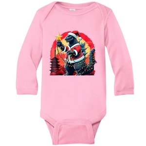 Santazilla Japanese Monster Kaiju Dinosaur Christmas Baby Long Sleeve Bodysuit