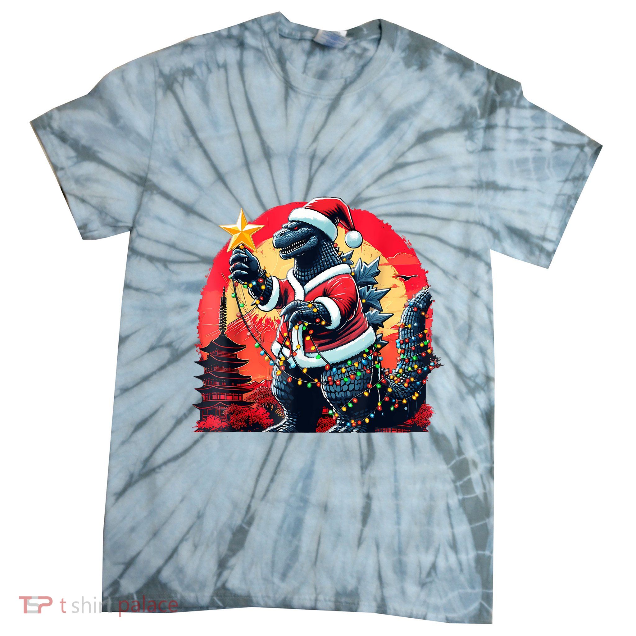 Santazilla Japanese Monster Kaiju Dinosaur Christmas Tie-Dye T-Shirt