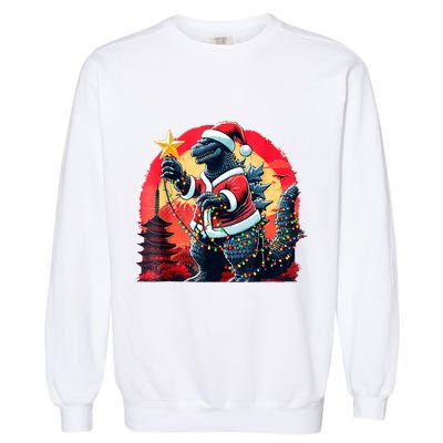 Santazilla Japanese Monster Kaiju Dinosaur Christmas Garment-Dyed Sweatshirt