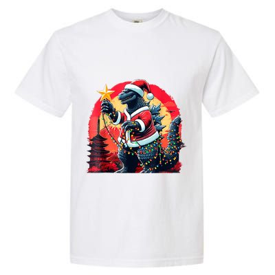 Santazilla Japanese Monster Kaiju Dinosaur Christmas Garment-Dyed Heavyweight T-Shirt