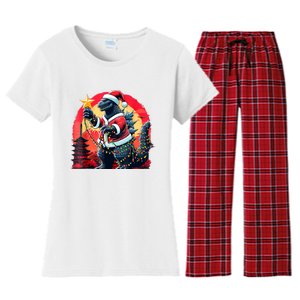 Santazilla Japanese Monster Kaiju Dinosaur Christmas Women's Flannel Pajama Set