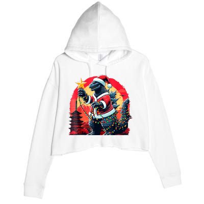 Santazilla Japanese Monster Kaiju Dinosaur Christmas Crop Fleece Hoodie