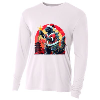 Santazilla Japanese Monster Kaiju Dinosaur Christmas Cooling Performance Long Sleeve Crew