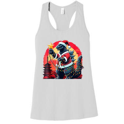 Santazilla Japanese Monster Kaiju Dinosaur Christmas Women's Racerback Tank