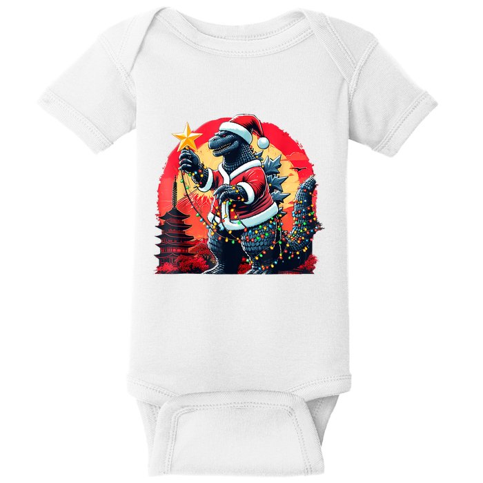 Santazilla Japanese Monster Kaiju Dinosaur Christmas Baby Bodysuit