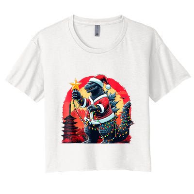 Santazilla Japanese Monster Kaiju Dinosaur Christmas Crop Top