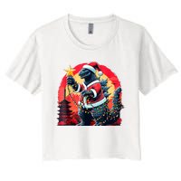 Santazilla Japanese Monster Kaiju Dinosaur Christmas Women's Crop Top Tee