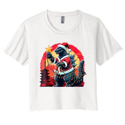 Santazilla Japanese Monster Kaiju Dinosaur Christmas Women's Crop Top Tee