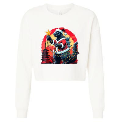 Santazilla Japanese Monster Kaiju Dinosaur Christmas Cropped Pullover Crew