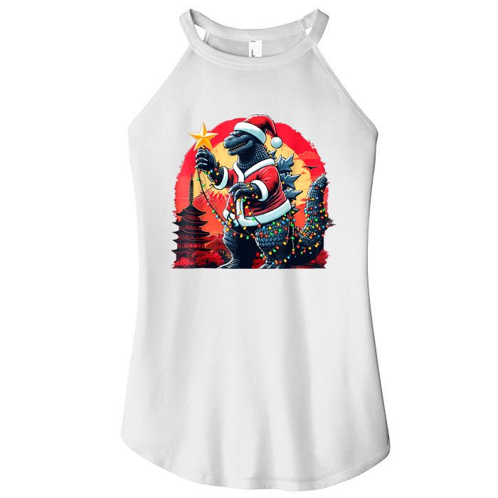 Santazilla Japanese Monster Kaiju Dinosaur Christmas Women's Perfect Tri Rocker Tank