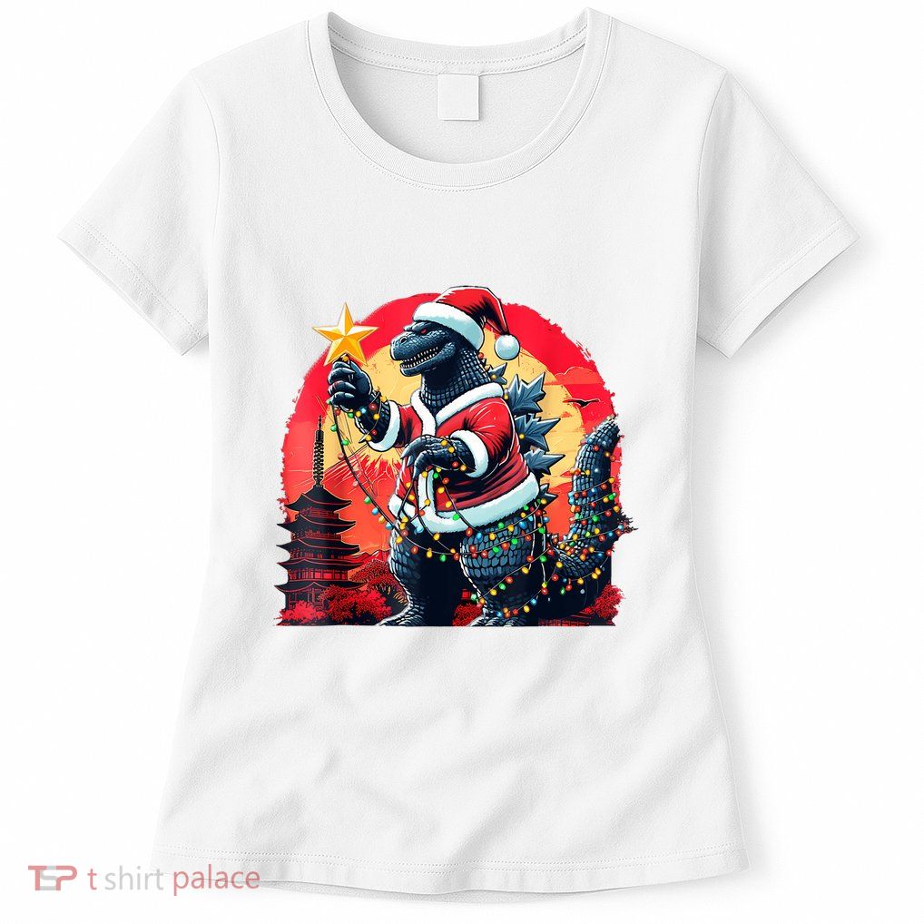Santazilla Japanese Monster Kaiju Dinosaur Christmas Womens T-Shirt