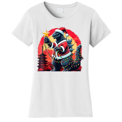 Santazilla Japanese Monster Kaiju Dinosaur Christmas Women's T-Shirt