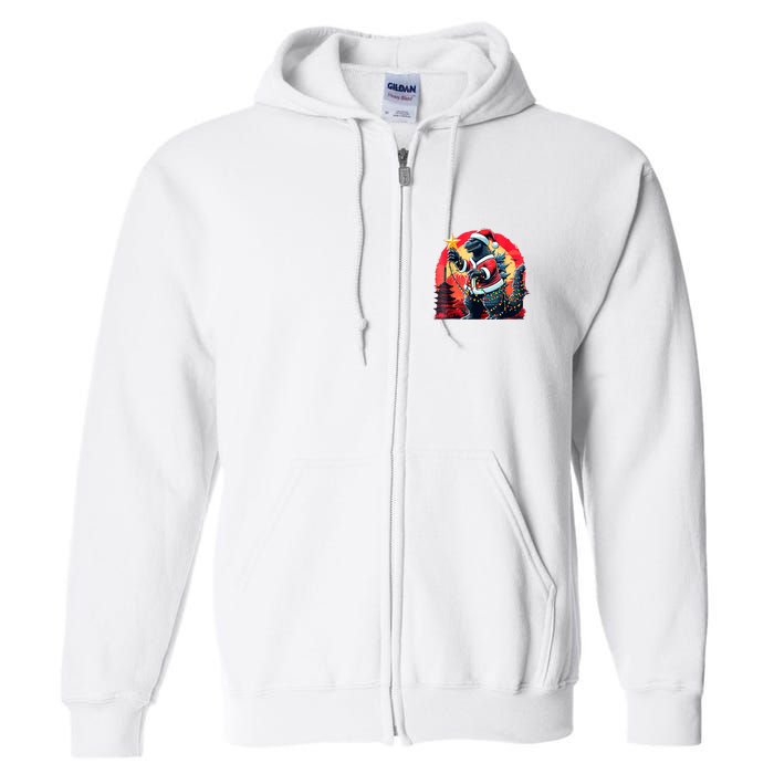 Santazilla Japanese Monster Kaiju Dinosaur Christmas Full Zip Hoodie