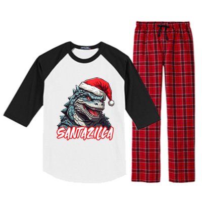 Santazilla Japanese Monster Kaiju Christmas  Raglan Sleeve Pajama Set