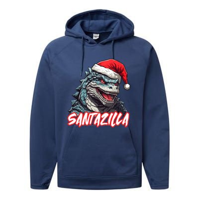 Santazilla Japanese Monster Kaiju Christmas  Performance Fleece Hoodie