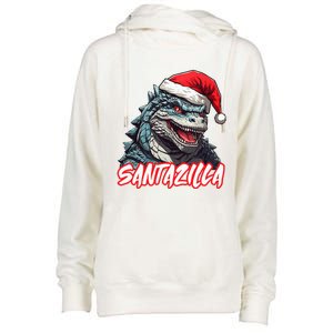 Santazilla Japanese Monster Kaiju Christmas Womens Funnel Neck Pullover Hood