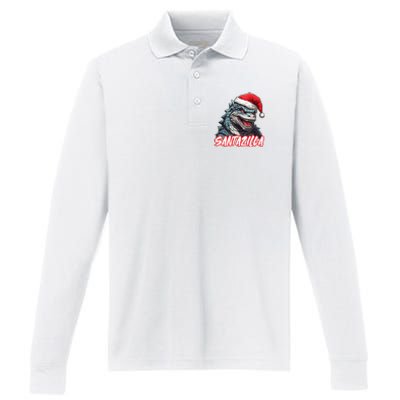 Santazilla Japanese Monster Kaiju Christmas Performance Long Sleeve Polo