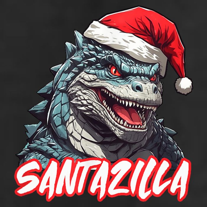 Santazilla Japanese Monster Kaiju Christmas 7 Panel Mesh Trucker Snapback Hat