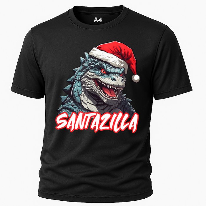 Santazilla Japanese Monster Kaiju Christmas Cooling Performance Crew T-Shirt
