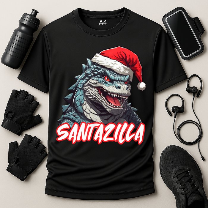 Santazilla Japanese Monster Kaiju Christmas Cooling Performance Crew T-Shirt