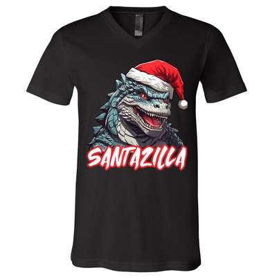 Santazilla Japanese Monster Kaiju Christmas V-Neck T-Shirt