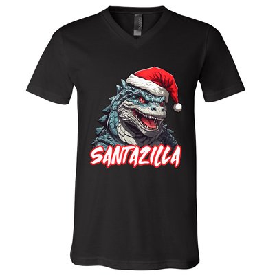 Santazilla Japanese Monster Kaiju Christmas V-Neck T-Shirt