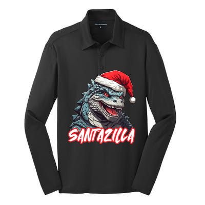 Santazilla Japanese Monster Kaiju Christmas Silk Touch Performance Long Sleeve Polo