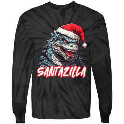 Santazilla Japanese Monster Kaiju Christmas Tie-Dye Long Sleeve Shirt