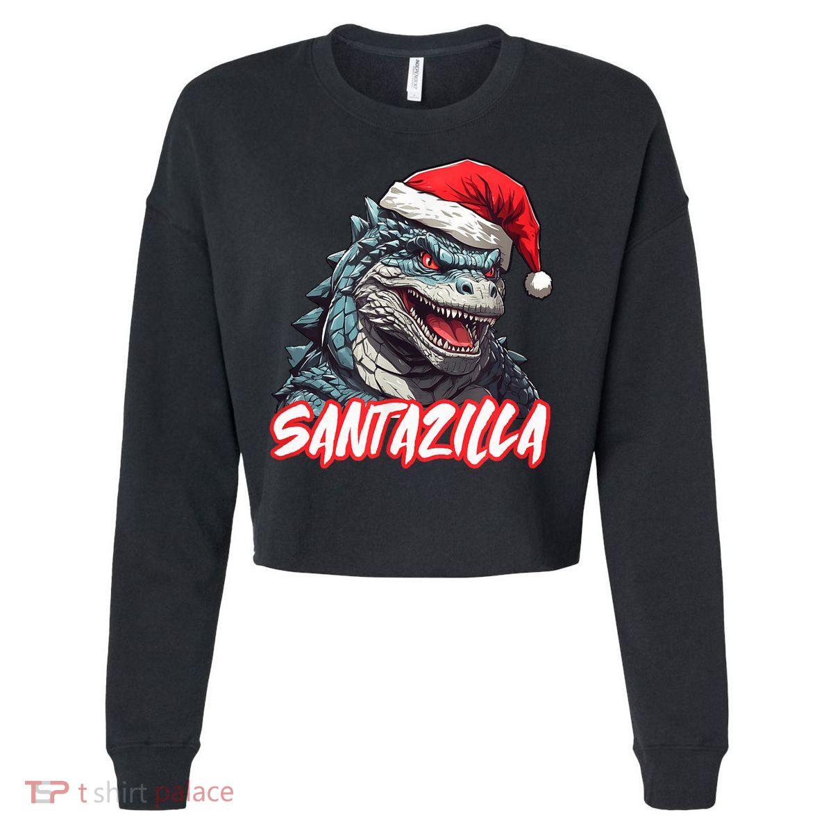 Santazilla Japanese Monster Kaiju Christmas Cropped Pullover Crew