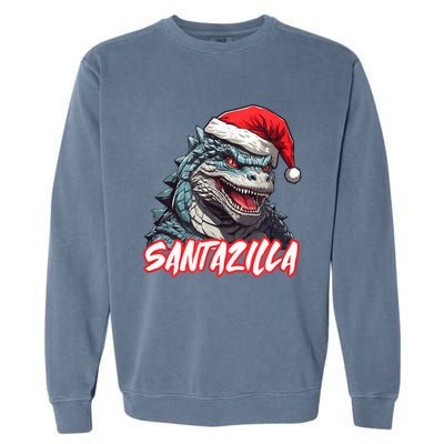 Santazilla Japanese Monster Kaiju Christmas Garment-Dyed Sweatshirt