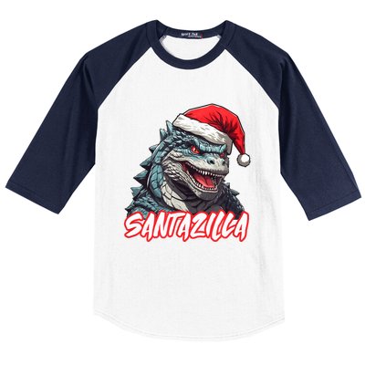 Santazilla Japanese Monster Kaiju Christmas Baseball Sleeve Shirt