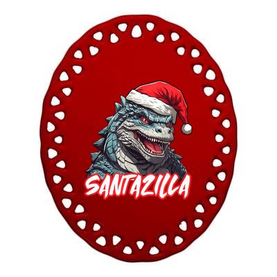 Santazilla Japanese Monster Kaiju Christmas Ceramic Oval Ornament