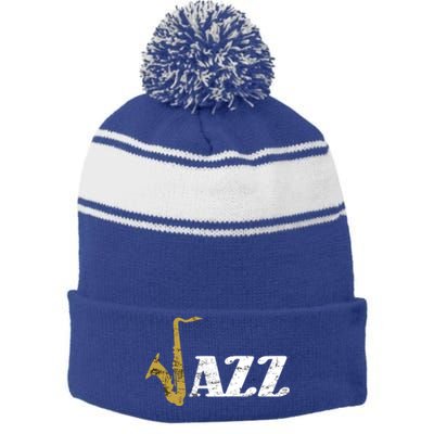 Saxophone Jazz Musician Dad Gift Fathers Day Sax Cool Gift Stripe Pom Pom Beanie