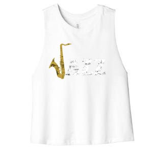 Saxophone Jazz Musician Dad Gift Fathers Day Sax Cool Gift Women's Racerback Cropped Tank