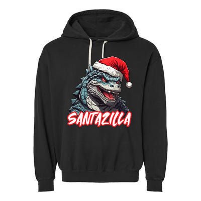 Santazilla Japanese Monster Kaiju Christmas Garment-Dyed Fleece Hoodie