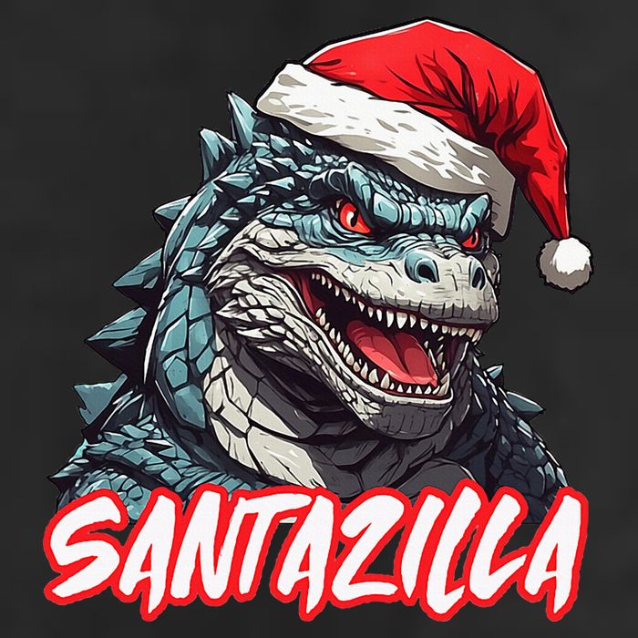 Santazilla Japanese Monster Kaiju Christmas 7 Panel Mesh Trucker Snapback Hat