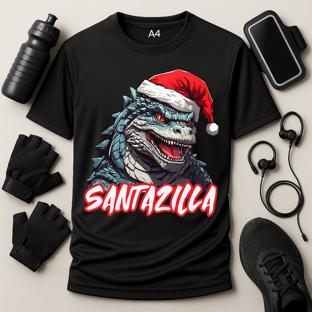 Santazilla Japanese Monster Kaiju Christmas Cooling Performance Crew T-Shirt